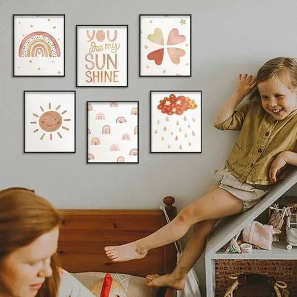 ALAYRA You Are My Sunshine Canvas Wall Art Rainbow Picture Print Boho Rainbow Decor Nursery Wall Art Poster Baby Girl Bedoom Print Toddler Room Decor 6 PCS Unframed 01 - Image 3