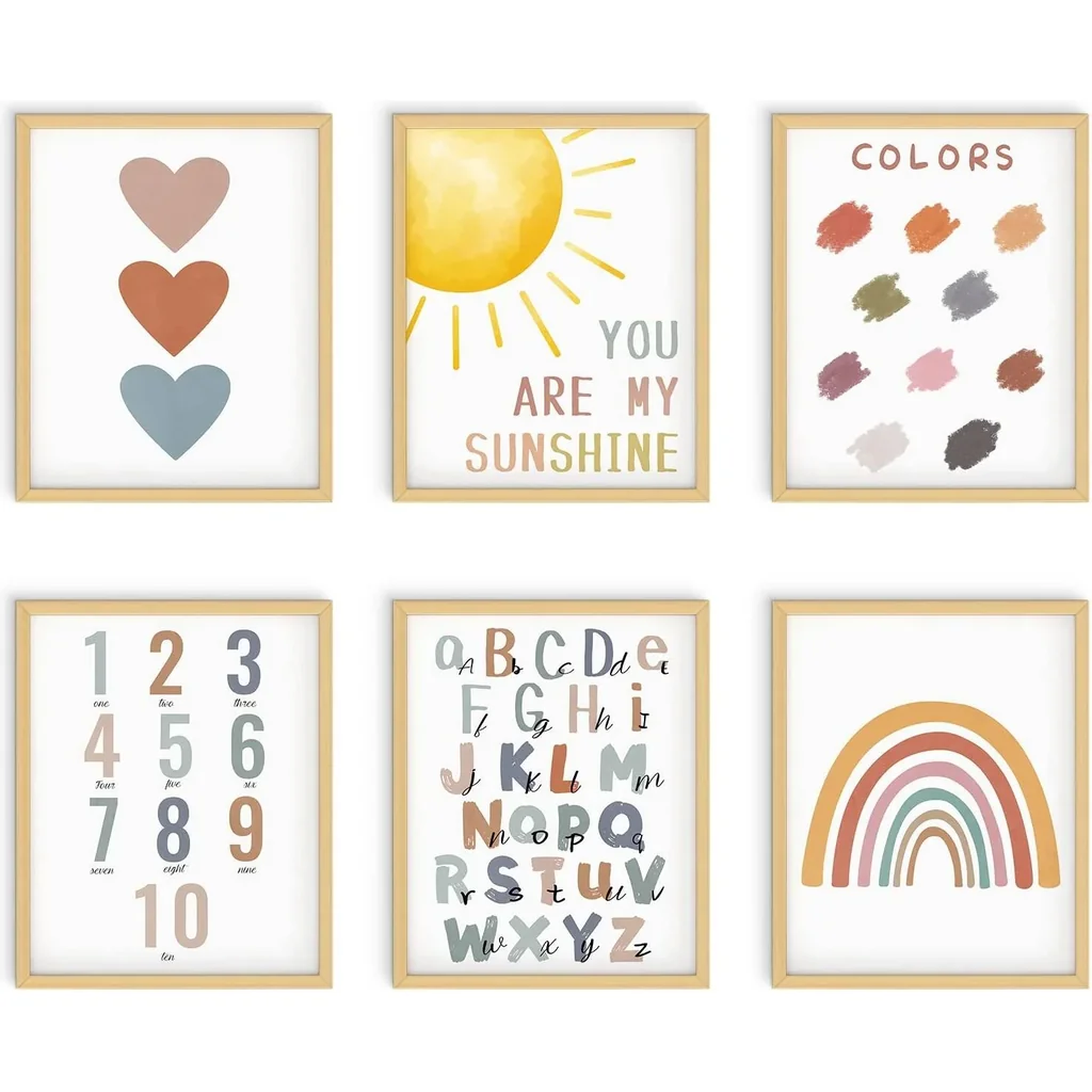 ALAYRA You Are My Sunshine Decor 8 x 10 inch Set of 6 Unframed Poster for Toddlers Inspirational Kids Wall Art Prints Rainbow Room Decor for Girls Bedroom Classroom Nursery Playroom Wall Decor 01