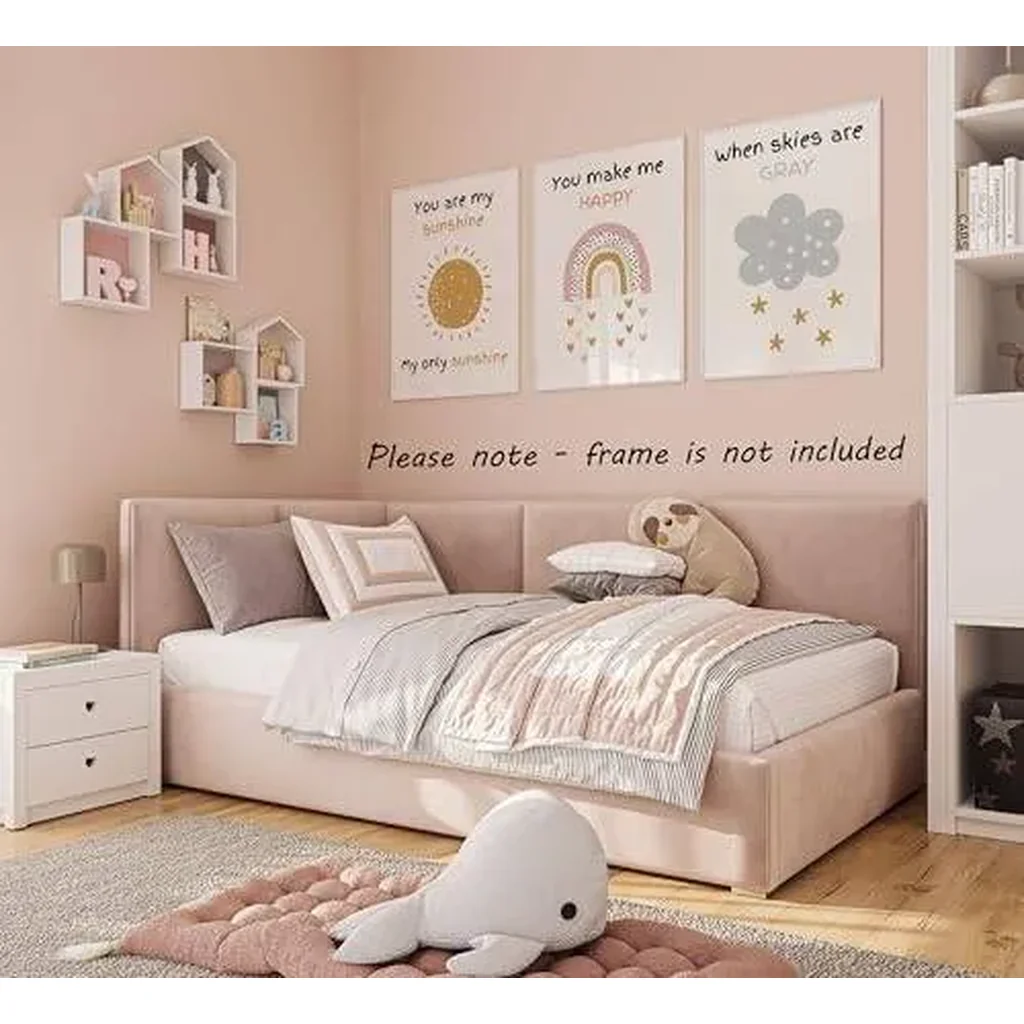 ALAYRA You are My Sunshine Set of 3 Unframed Poster Prints, Sun Rainbow Cloud, Girl Boy Wall Art Home Decor, Playroom Bedroom Nursery, Song Lyric Nursery Rhyme, You Make Me Happy When Skies Are Gray ( - Image 3