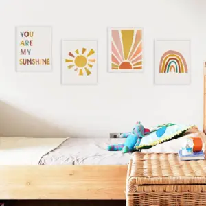 ALAYRA You Are My Sunshine Wall Decor Baby Kids Room Decor Unframed Art Prints 11 x 14 Inch Set of 4 Boho Rainbow Nursery Decor Sunshine Decor Wall Art for Girls Bedroom Playroom Decor 01