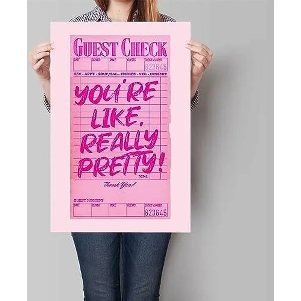 ALAYRA Youre Like Really Pretty Canvas Wall Art, Pink Preppy Guest Check Room Aesthetic Poster, Funky Dorm Decor, Trendy Teen Girl Retro Art Bedroom Print 12x16in Unframed 01 - Image 2