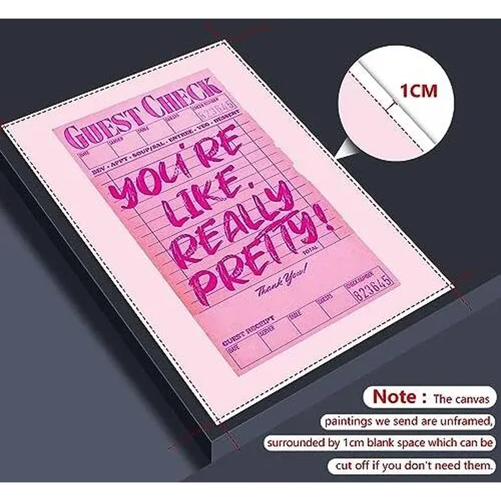 ALAYRA Youre Like Really Pretty Canvas Wall Art, Pink Preppy Guest Check Room Aesthetic Poster, Funky Dorm Decor, Trendy Teen Girl Retro Art Bedroom Print 12x16in Unframed 01 - Image 3