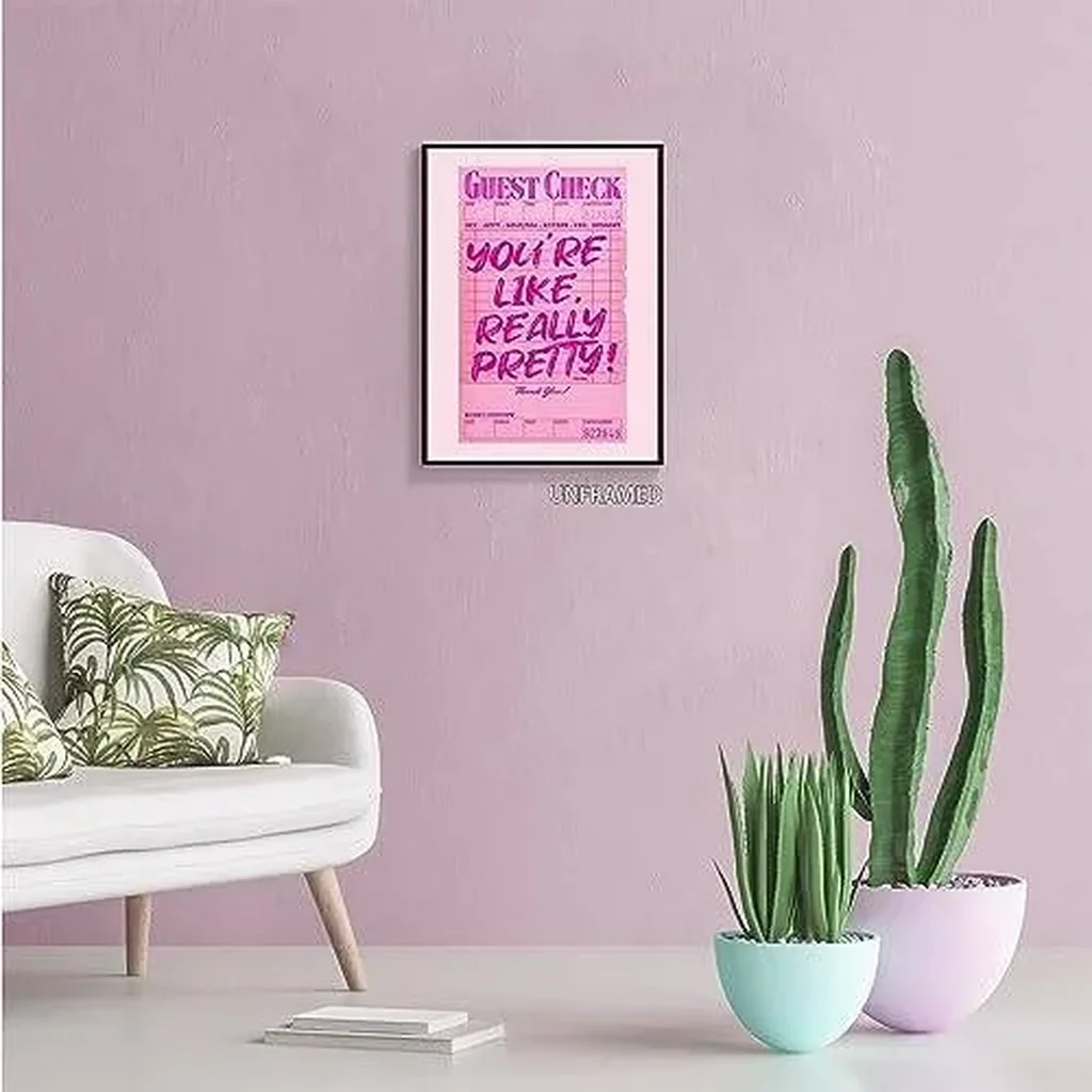 ALAYRA Youre Like Really Pretty Canvas Wall Art, Pink Preppy Guest Check Room Aesthetic Poster, Funky Dorm Decor, Trendy Teen Girl Retro Art Bedroom Print 12x16in Unframed 01 - Image 5
