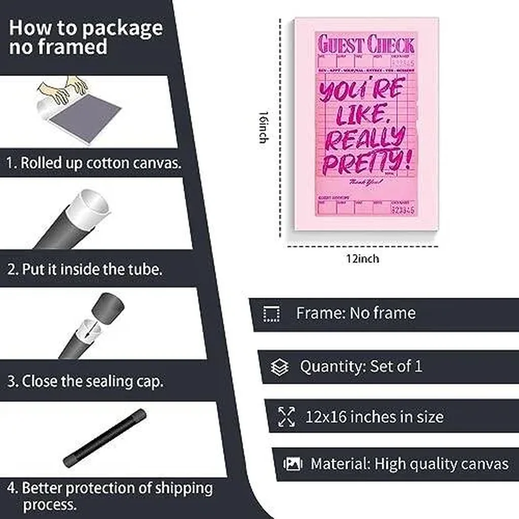 ALAYRA Youre Like Really Pretty Canvas Wall Art, Pink Preppy Guest Check Room Aesthetic Poster, Funky Dorm Decor, Trendy Teen Girl Retro Art Bedroom Print 12x16in Unframed 01 - Image 6