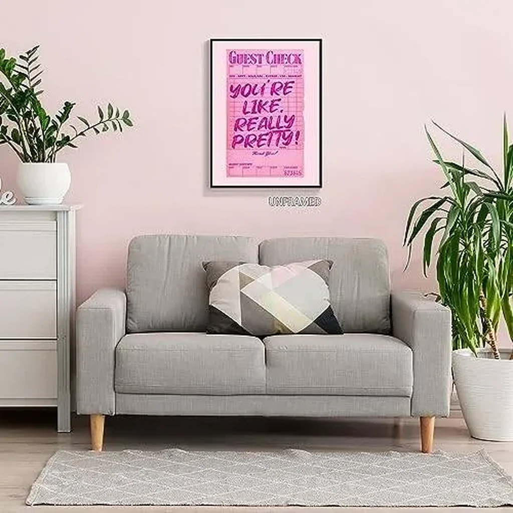 ALAYRA Youre Like Really Pretty Canvas Wall Art, Pink Preppy Guest Check Room Aesthetic Poster, Funky Dorm Decor, Trendy Teen Girl Retro Art Bedroom Print 12x16in Unframed 01 - Image 7