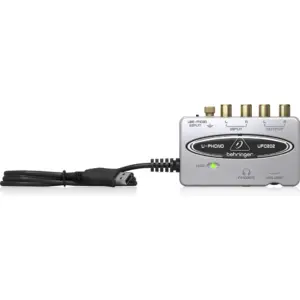 Behringer U-Phono USB Audio Interface, with Built-In Phono Preamp, Turntable to PC/Mac Vinyl, Digital Recording Converter Interface, DJ Recording Studio Audio Gear | UFO202