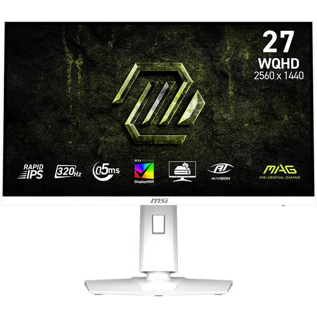 MSI MAG 274QRFW X32 Monitor, 27" Rapid IPS Display, WQHD Resolution, 320Hz Refresh Rate, 0.5ms (GtG) Response Time, AMD FreeSync Premium & NVIDIA G-Sync Technology, White | 9S6-3CE49H-028