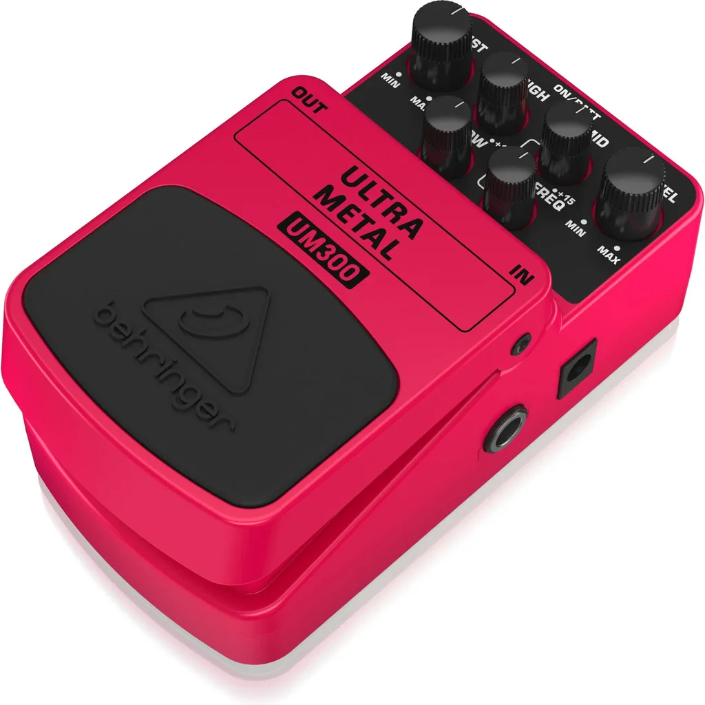 Behringer UM300 Ultra Metal Effects Pedal, Ultra Metal Distortion Guitar Pedal with 3 Band EQ, Level & Distortion Controls, Blue LED, 9 V Battery/DC Power Support, High Gain Metal Tone, Pink | UM300 - Image 2