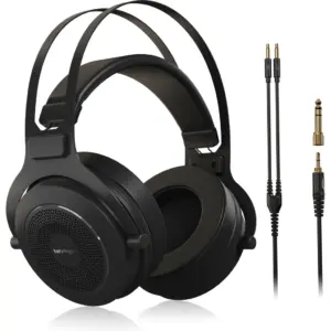 Behringer OMEGA Open-Back Over-Ear Dynamic Headphones, 53mm Drivers, Wide 10 Hz 28 kHz Range, Self-Adjusting Headband, 3 m Cable & 3.5/6.3 mm Adapter, Black | OMEGA