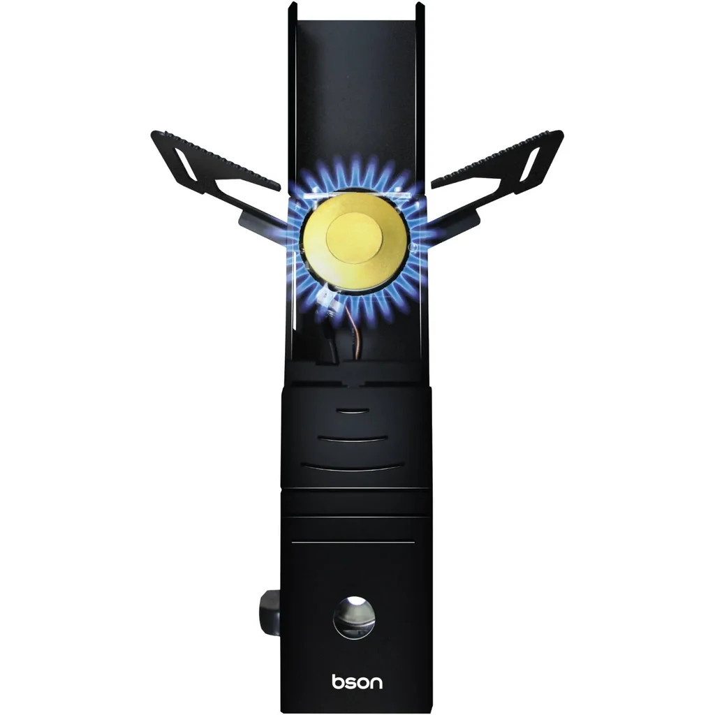 Bson Ignite Portable Stove, Fits 11.5 24cm Pots, 2.1KW High-Power Burner, Folding Technology, Windproof, Energy-Saving, Stainless Steel, Electronic Ignition, Carry Bag, Black | CK012