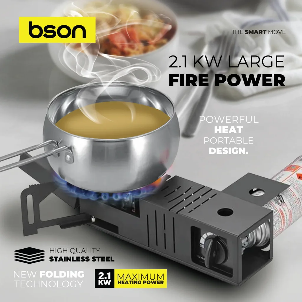 Bson Ignite Portable Stove, Fits 11.5 24cm Pots, 2.1KW High-Power Burner, Folding Technology, Windproof, Energy-Saving, Stainless Steel, Electronic Ignition, Carry Bag, Black | CK012 - Image 4