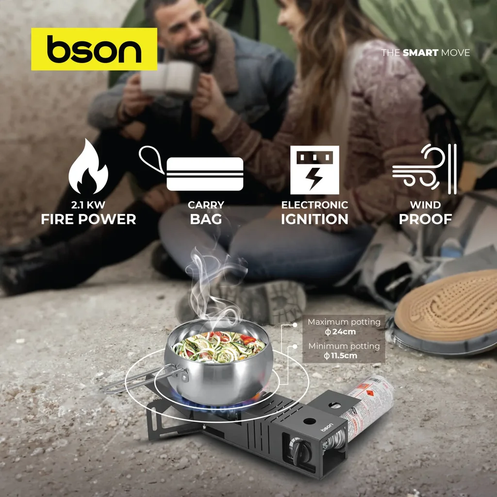 Bson Ignite Portable Stove, Fits 11.5 24cm Pots, 2.1KW High-Power Burner, Folding Technology, Windproof, Energy-Saving, Stainless Steel, Electronic Ignition, Carry Bag, Black | CK012 - Image 5