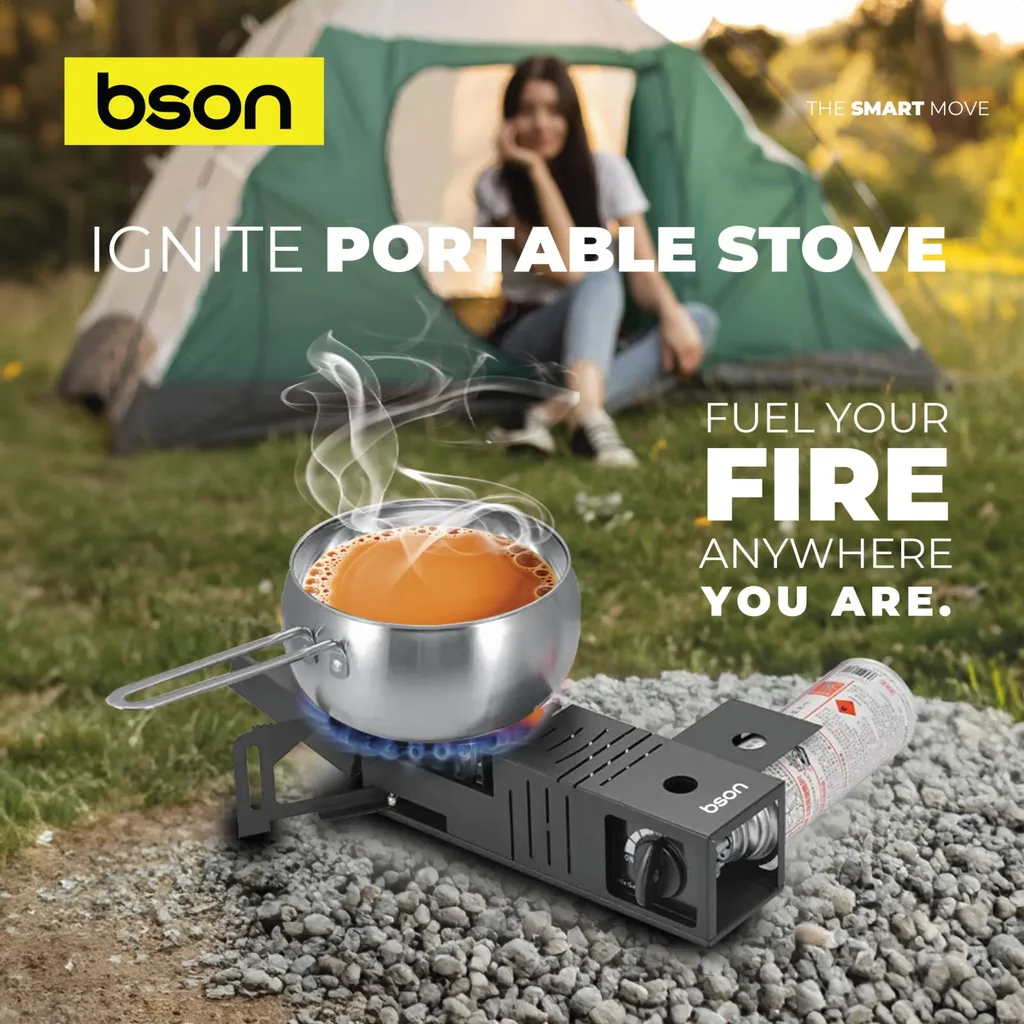 Bson Ignite Portable Stove, Fits 11.5 24cm Pots, 2.1KW High-Power Burner, Folding Technology, Windproof, Energy-Saving, Stainless Steel, Electronic Ignition, Carry Bag, Black | CK012 - Image 6