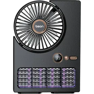Bson 2-in-1 Zapper Fan with 2000V Electric Mosquito Killer, 5-Speed Wind Modes, UV Lamp, LED Display, Large Battery, Silent Operation, Black | FN006