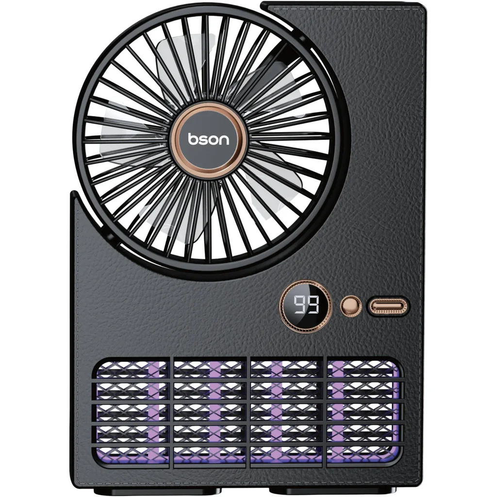 Bson 2-in-1 Zapper Fan with 2000V Electric Mosquito Killer, 5-Speed Wind Modes, UV Lamp, LED Display, Large Battery, Silent Operation, Black | FN006