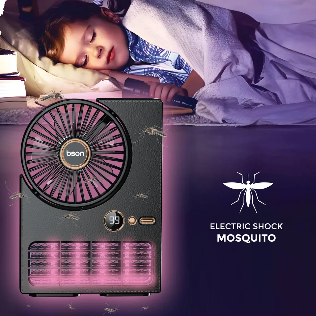 Bson 2-in-1 Zapper Fan with 2000V Electric Mosquito Killer, 5-Speed Wind Modes, UV Lamp, LED Display, Large Battery, Silent Operation, Black | FN006 - Image 5