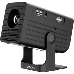 Bson Mini Portable Projector, 50-150" Image Size, 4700 Lumens (170 ANSI) Brightness, 1280x720 Pixels (Supports 4K Input) Resolution, Auto Keystone Correction, Type C Cable, Black | PR004