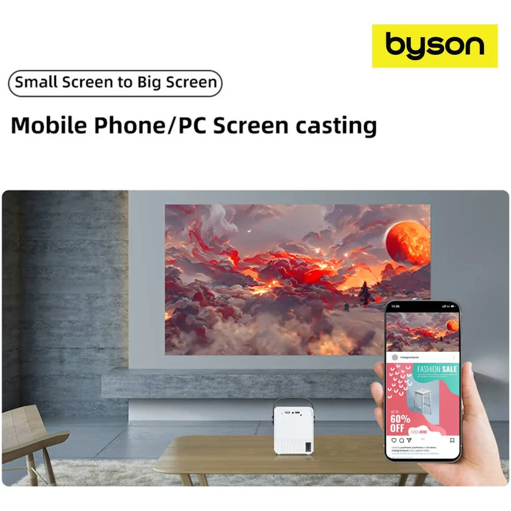 Byson Luma Full HD Projector, Full HDR Resolution, 50-120" Display, Remote Control & 360? Tripod, 5G WiFi Connectivity, HDR Support, Android 11 System, White | PR002 - Image 3