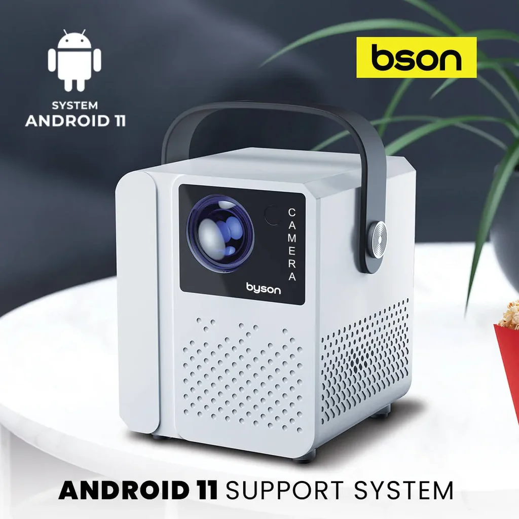 Byson Luma Full HD Projector, Full HDR Resolution, 50-120" Display, Remote Control & 360? Tripod, 5G WiFi Connectivity, HDR Support, Android 11 System, White | PR002 - Image 4