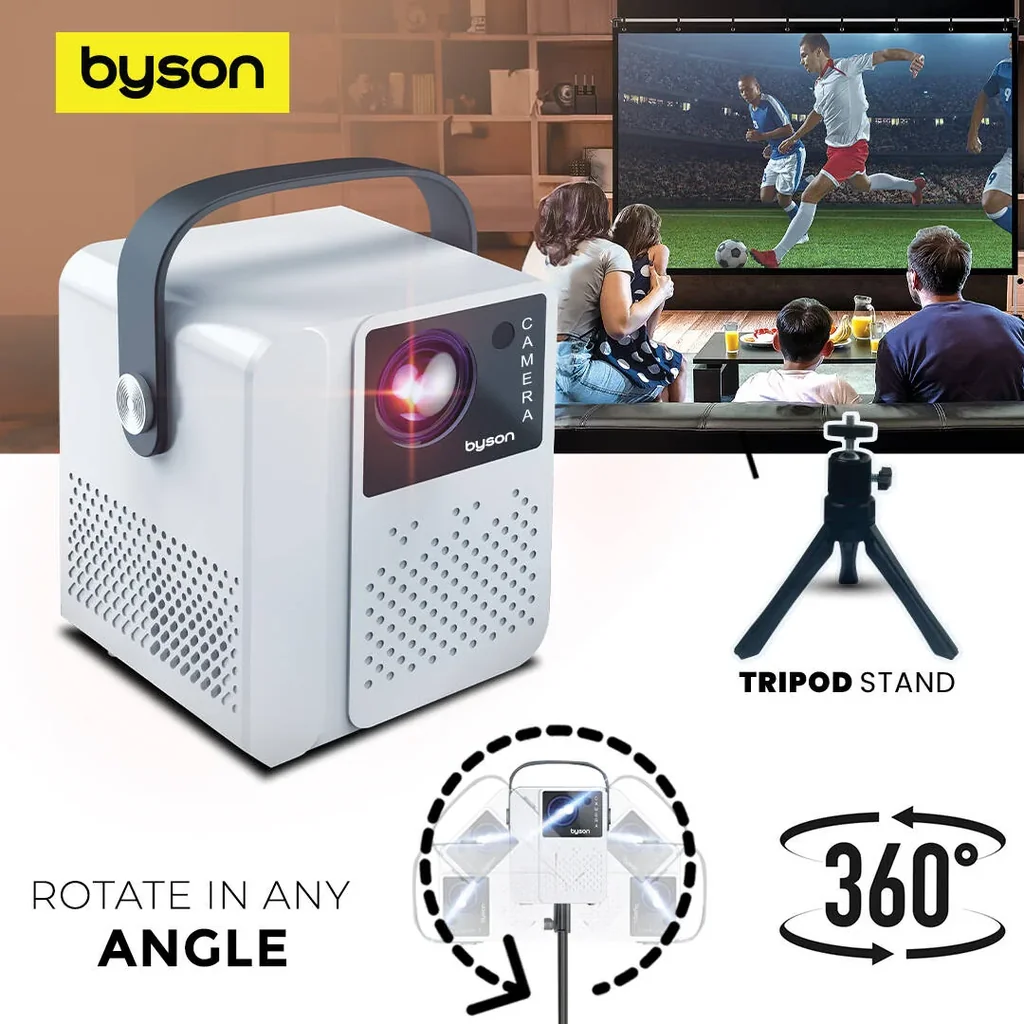 Byson Luma Full HD Projector, Full HDR Resolution, 50-120" Display, Remote Control & 360? Tripod, 5G WiFi Connectivity, HDR Support, Android 11 System, White | PR002 - Image 5