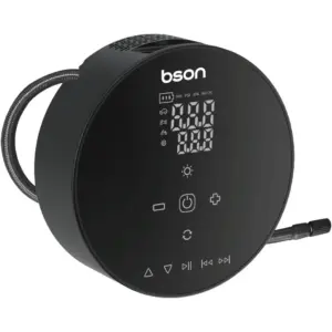 Bson 4-in-1 Multi-Function Device Bluetooth Speaker Inflator, LED Lighting, Power Bank Function, Built-in Bluetooth Speaker, Compact & Portable Design, Black | TG069
