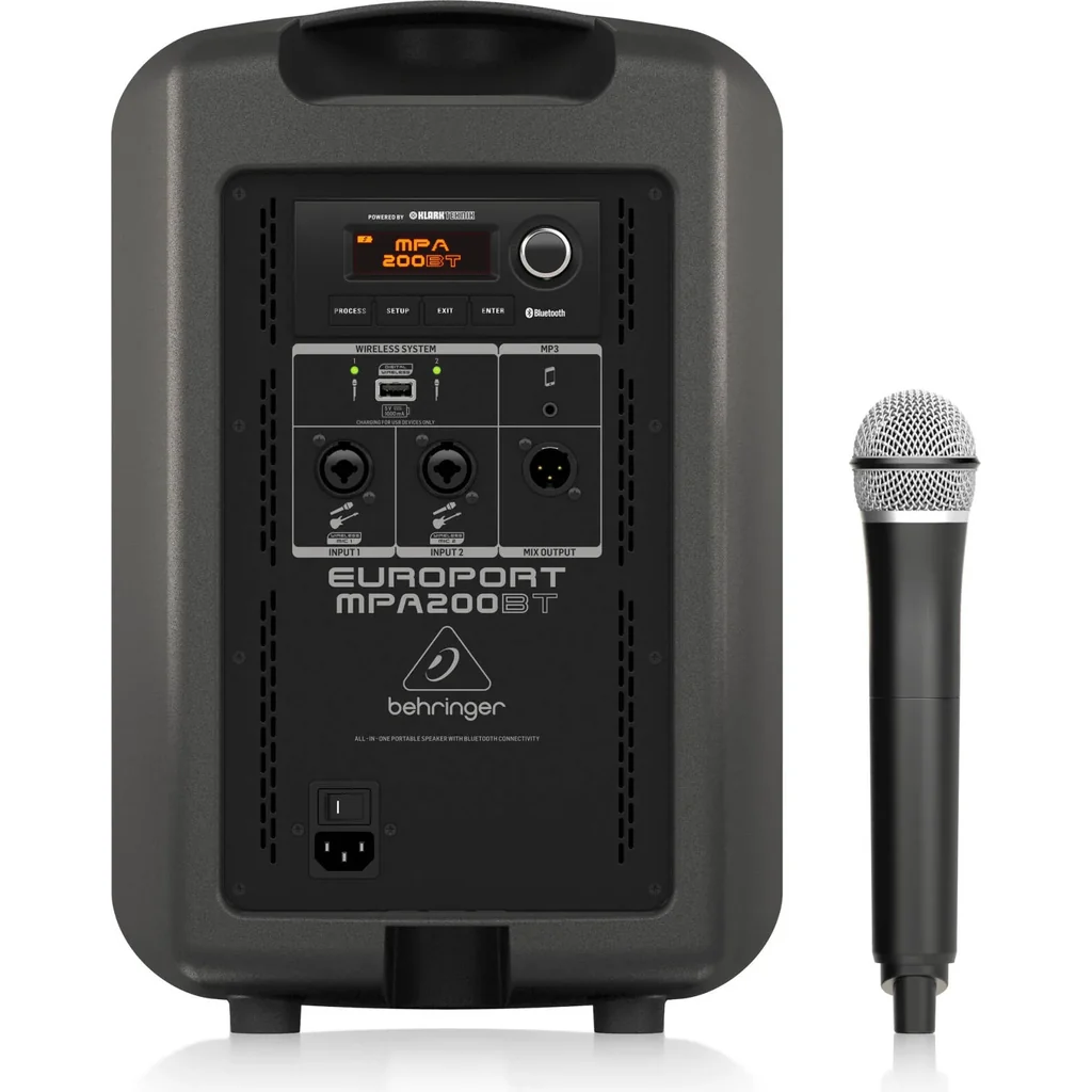 Behringer Europort MPA200BT Portable Bluetooth PA Speaker, 200W Class D Power, Built In Rechargeable Battery, 20 Hour Playtime, 4 Channel Mixer & Wireless ULM Mic Included | MPA200BT - Image 4
