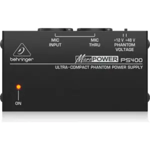 Behringer Micropower PS400 Phantom Power Supply, 48V Phantom Power for Condenser Microphones, Low Noise Design, Compact Durable Build, Balanced XLR Inputs & Outputs, Reliable Performance | PS400