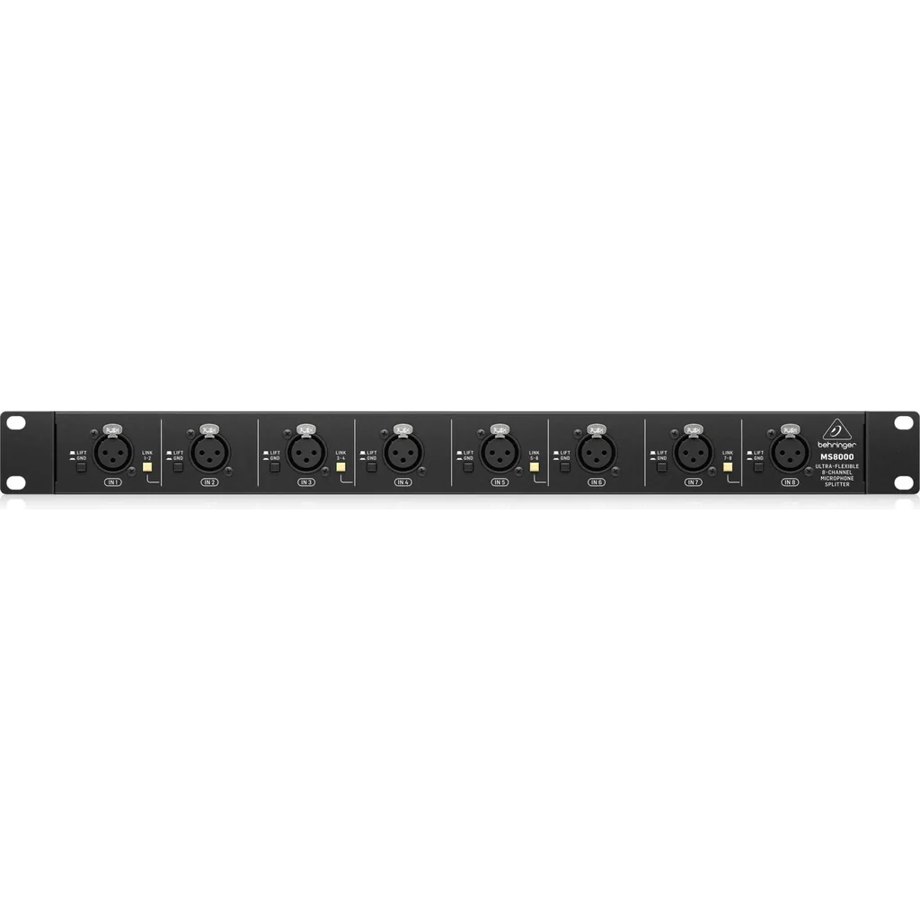 Behringer Ultralink MS8000 Microphone Splitter, 8 XLR Inputs, 16 XLR Outputs, Direct Outputs, Link Outputs, Ground Lift Switches, Phantom Power Link, Ultra Low Noise, Flexible Input Link | MS8000