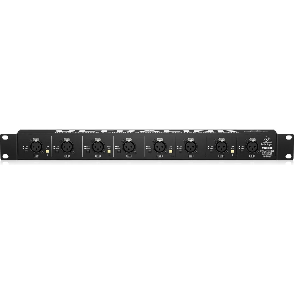 Behringer Ultralink MS8000 Microphone Splitter, 8 XLR Inputs, 16 XLR Outputs, Direct Outputs, Link Outputs, Ground Lift Switches, Phantom Power Link, Ultra Low Noise, Flexible Input Link | MS8000 - Image 2