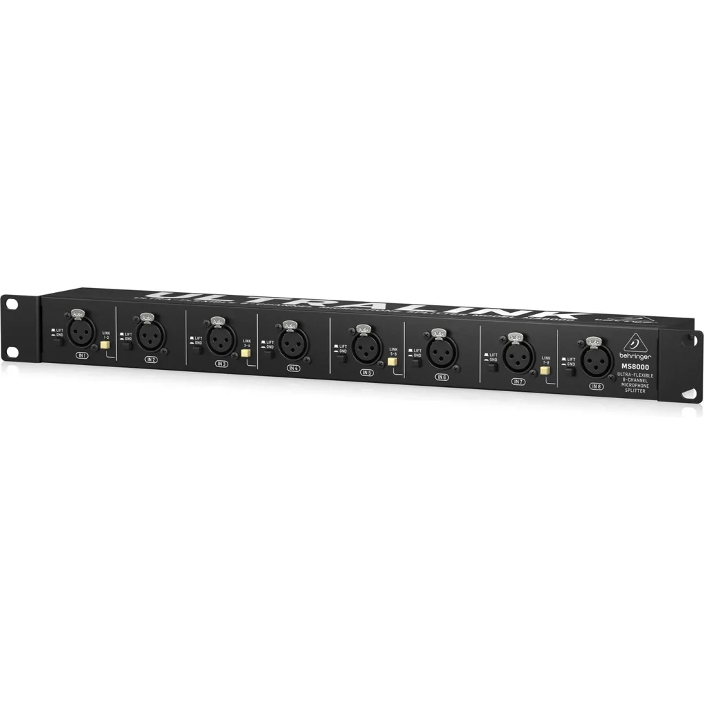 Behringer Ultralink MS8000 Microphone Splitter, 8 XLR Inputs, 16 XLR Outputs, Direct Outputs, Link Outputs, Ground Lift Switches, Phantom Power Link, Ultra Low Noise, Flexible Input Link | MS8000 - Image 4