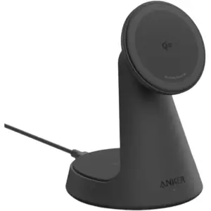 Anker MagGo 2-in-1 Wireless Charger, 15W Fast Charging, Qi2 Certified, Adjustable Viewing Angle, Compact Dock Design, MagSafe Compatible, Black | A25M7H11