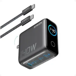 Anker 140W USB C Charger, Laptop Charger, 4-Port Multi-Device Fast Charging, Advanced GaN Power Adapter, Intuitive Touch Controls, Black | A2697KZ1
