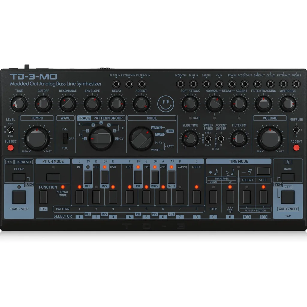 Behringer TD3MOBK Modded Out Analog Bass Line Synthesizer, VCO MIDI Controllable, VCF Sub Harmonics Oscillator, Accent Slide Controls, USB MIDI, Classic Acid Bass Tone | TD3MOBK