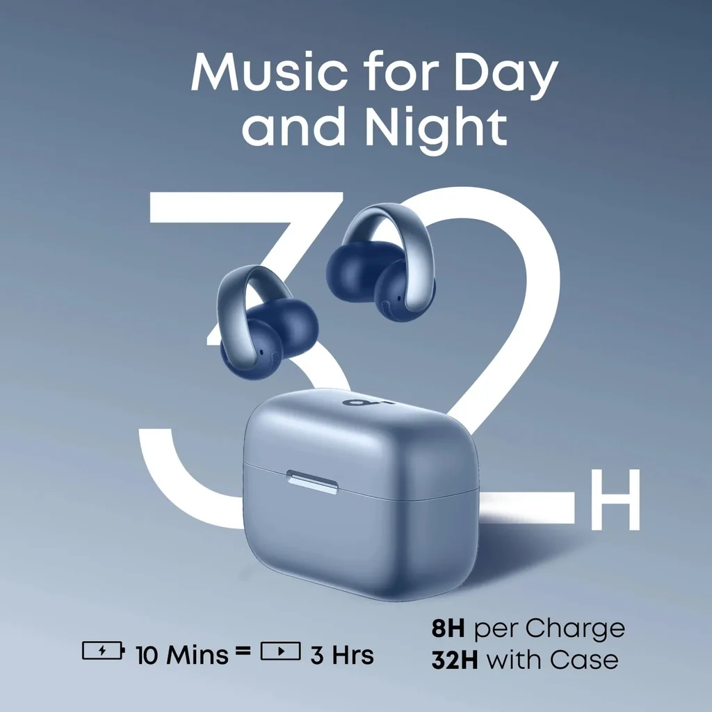 Anker Soundcore AeroClip, 12mm Customized Driver, Tap Control, 4 Mics with AI, Advanced Virtual Bass Technology, Bluetooth 5.4, Up to 32 Hours Playtime, IP55 Water Resistance, Glacier Blue | A3388H31 - Image 2