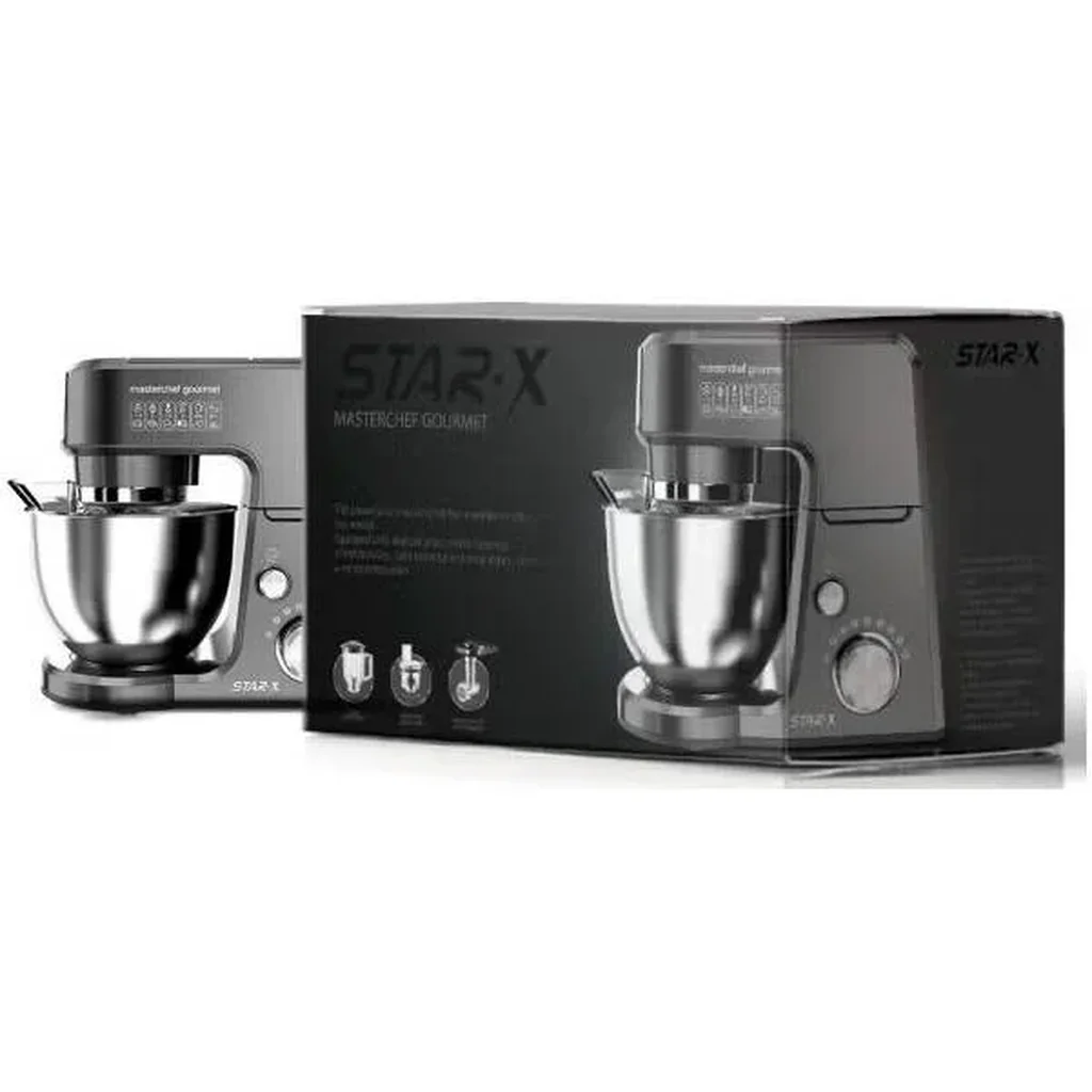Star-X Electric Kitchen Stand Masterchef Gourmet Food Processor, 1000W Power, 2.5L Capacity, 7 Number of Speed, Removable Shaft & Beaker, Dough Hook, Beater, Whisk, Silver | KM1701 Mini - Image 2