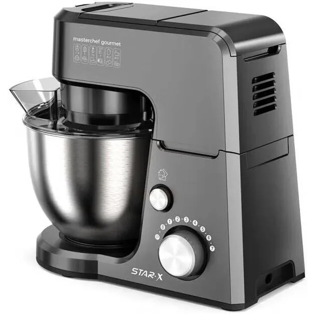 Star-X Electric Kitchen Stand Masterchef Gourmet Food Processor, 1000W Power, 2.5L Capacity, 7 Number of Speed, Removable Shaft & Beaker, Dough Hook, Beater, Whisk, Silver | KM1701 Mini - Image 3