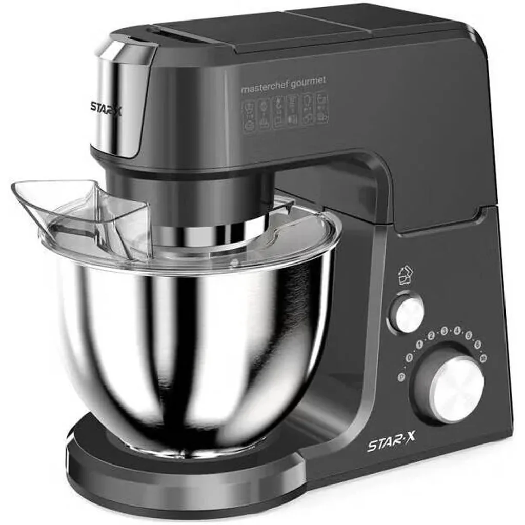 Star-X Electric Kitchen Stand Masterchef Gourmet Food Processor, 1000W Power, 2.5L Capacity, 7 Number of Speed, Removable Shaft & Beaker, Dough Hook, Beater, Whisk, Silver | KM1701 Mini - Image 4