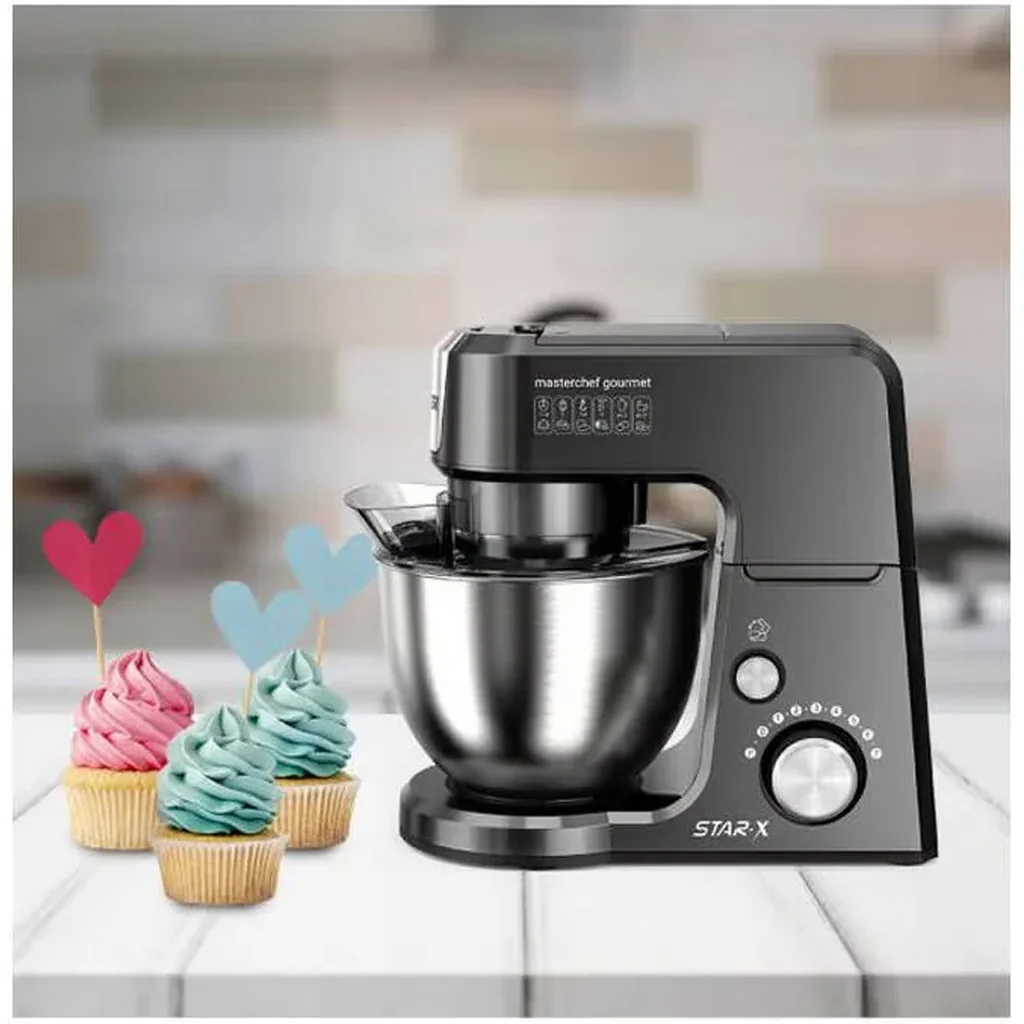 Star-X Electric Kitchen Stand Masterchef Gourmet Food Processor, 1000W Power, 2.5L Capacity, 7 Number of Speed, Removable Shaft & Beaker, Dough Hook, Beater, Whisk, Silver | KM1701 Mini - Image 5