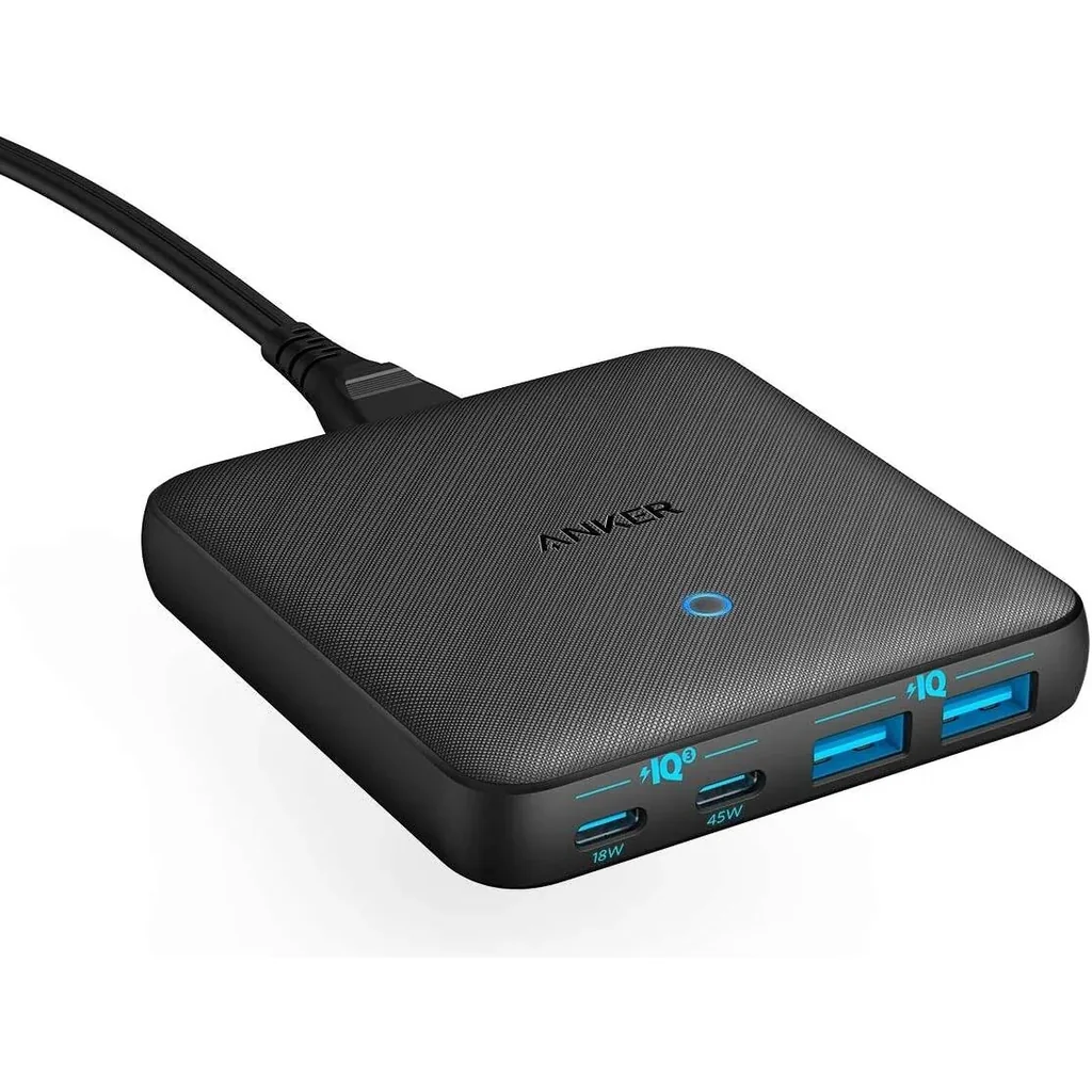 Anker PowerPort Atom III Slim USB C Wall Charger, 4 Port PIQ 3.0 & GaN Technology, Dual USB C Ports 45W Max, USB A Ports 63W Max Power, Black | A2046K11
