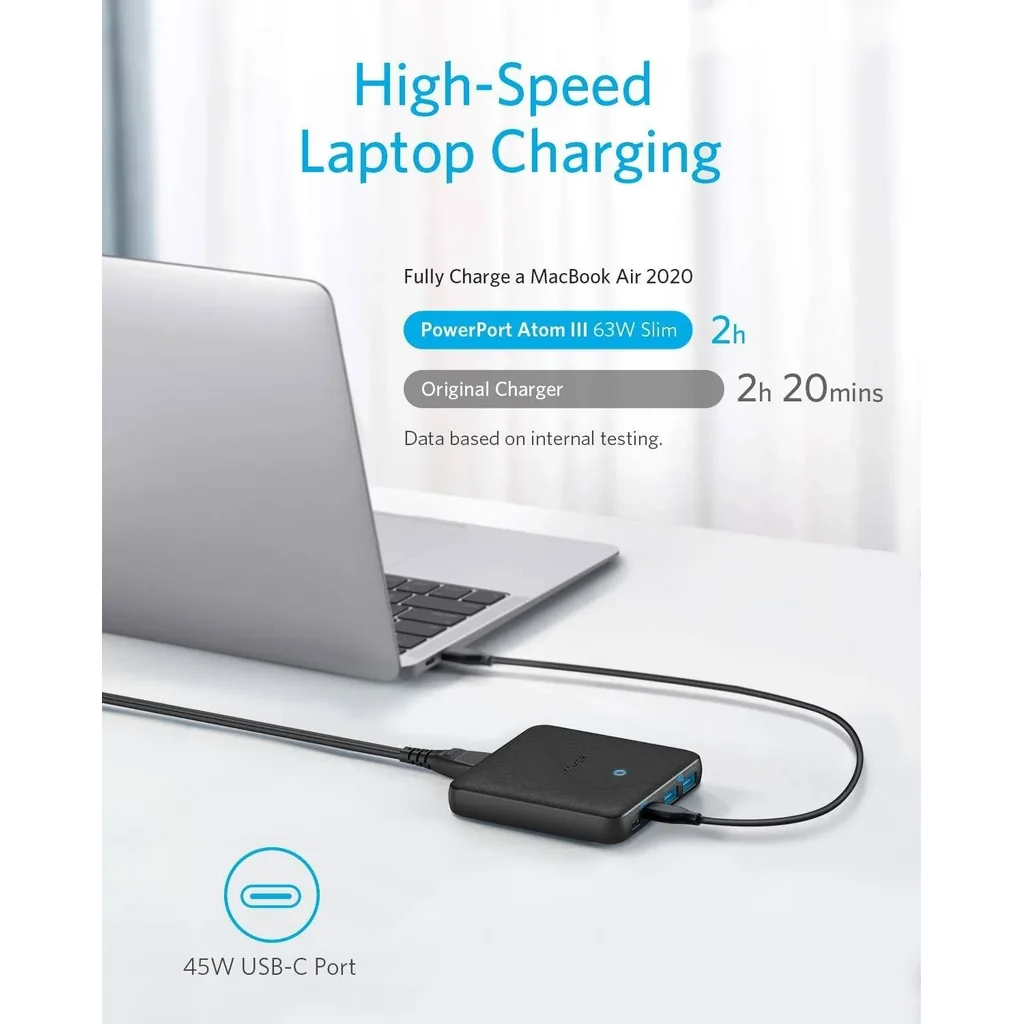 Anker PowerPort Atom III Slim USB C Wall Charger, 4 Port PIQ 3.0 & GaN Technology, Dual USB C Ports 45W Max, USB A Ports 63W Max Power, Black | A2046K11 - Image 2