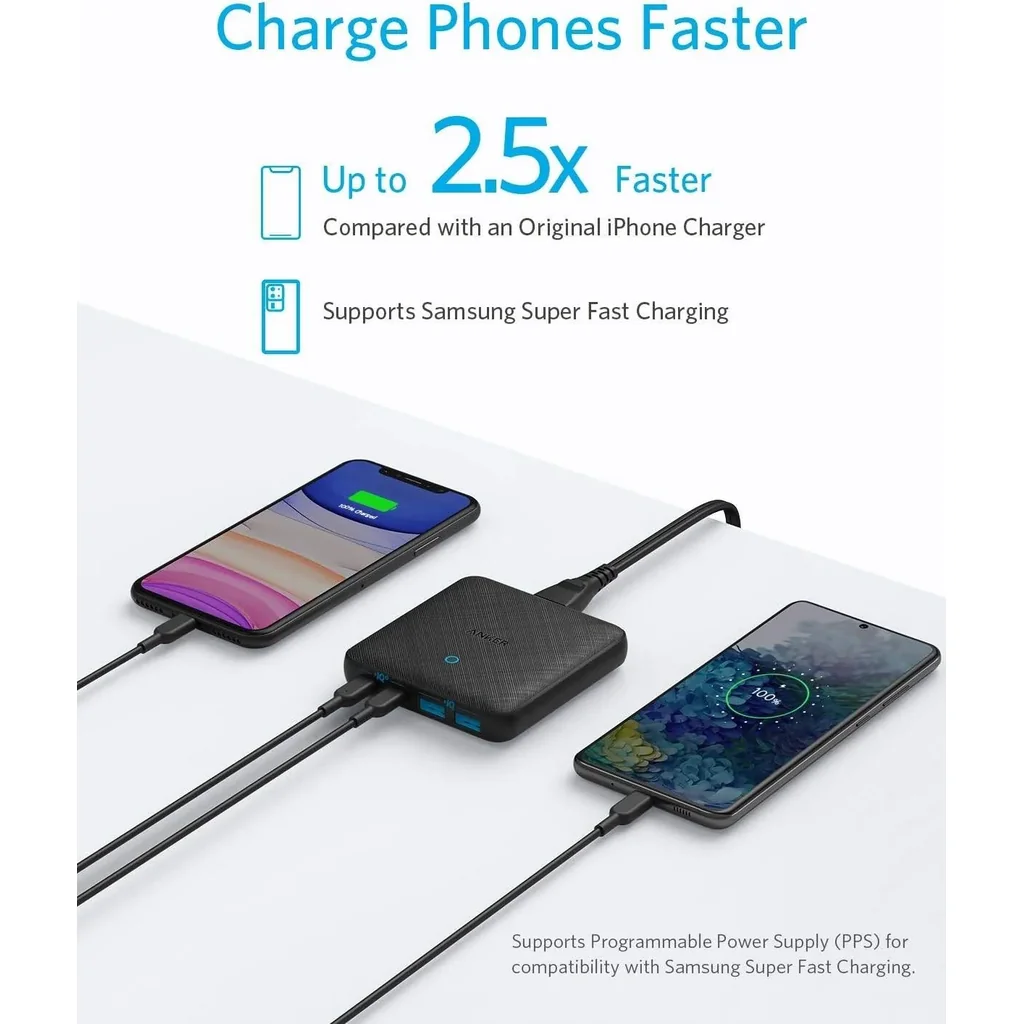 Anker PowerPort Atom III Slim USB C Wall Charger, 4 Port PIQ 3.0 & GaN Technology, Dual USB C Ports 45W Max, USB A Ports 63W Max Power, Black | A2046K11 - Image 3