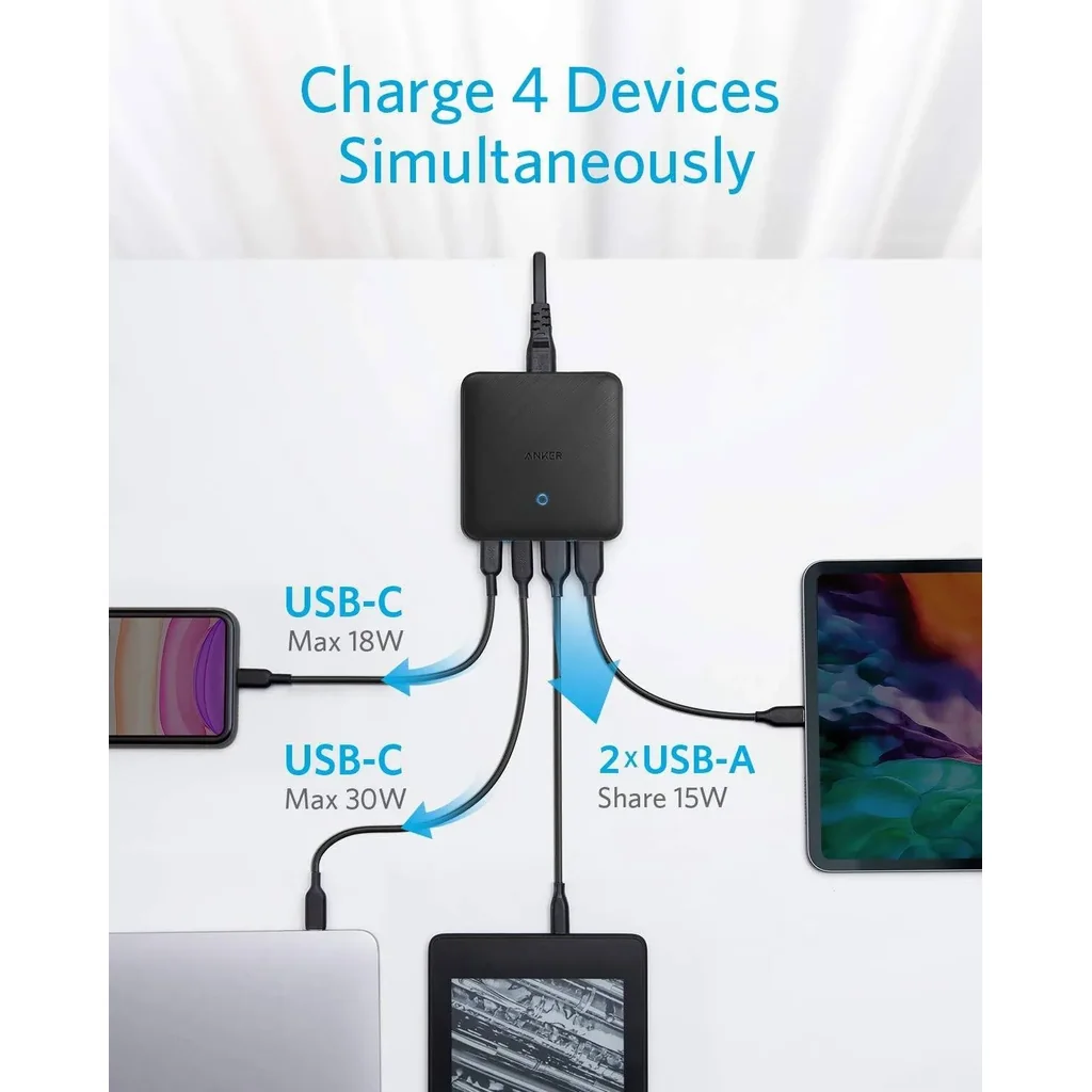 Anker PowerPort Atom III Slim USB C Wall Charger, 4 Port PIQ 3.0 & GaN Technology, Dual USB C Ports 45W Max, USB A Ports 63W Max Power, Black | A2046K11 - Image 4