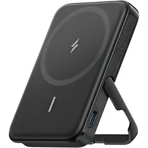 Anker MagGo Wireless Power Bank, 5000mAh Battery Capacity, Built-In Foldable Stand, Up to 10N Strength, Magnetic Technology, Stable Charging with Case On, Black | A1618H11