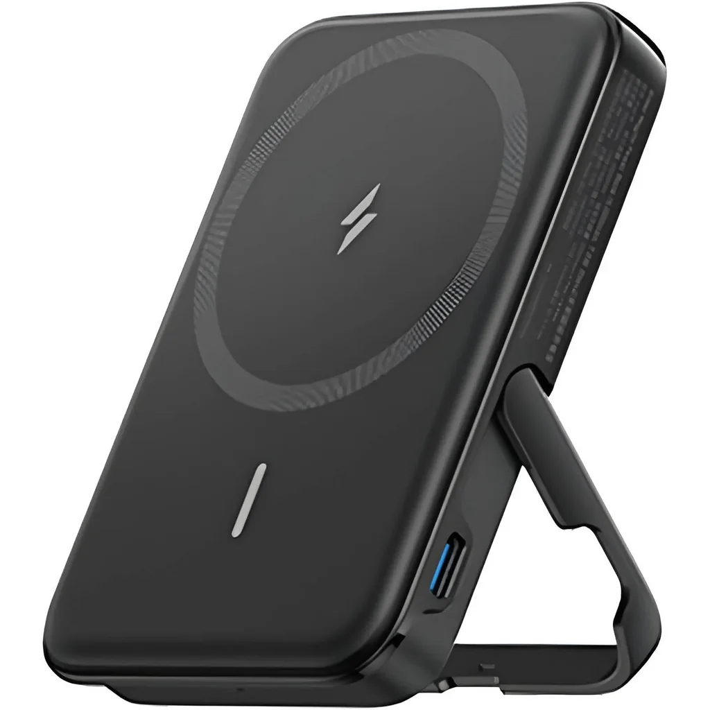Anker MagGo Wireless Power Bank, 5000mAh Battery Capacity, Built-In Foldable Stand, Up to 10N Strength, Magnetic Technology, Stable Charging with Case On, Black | A1618H11
