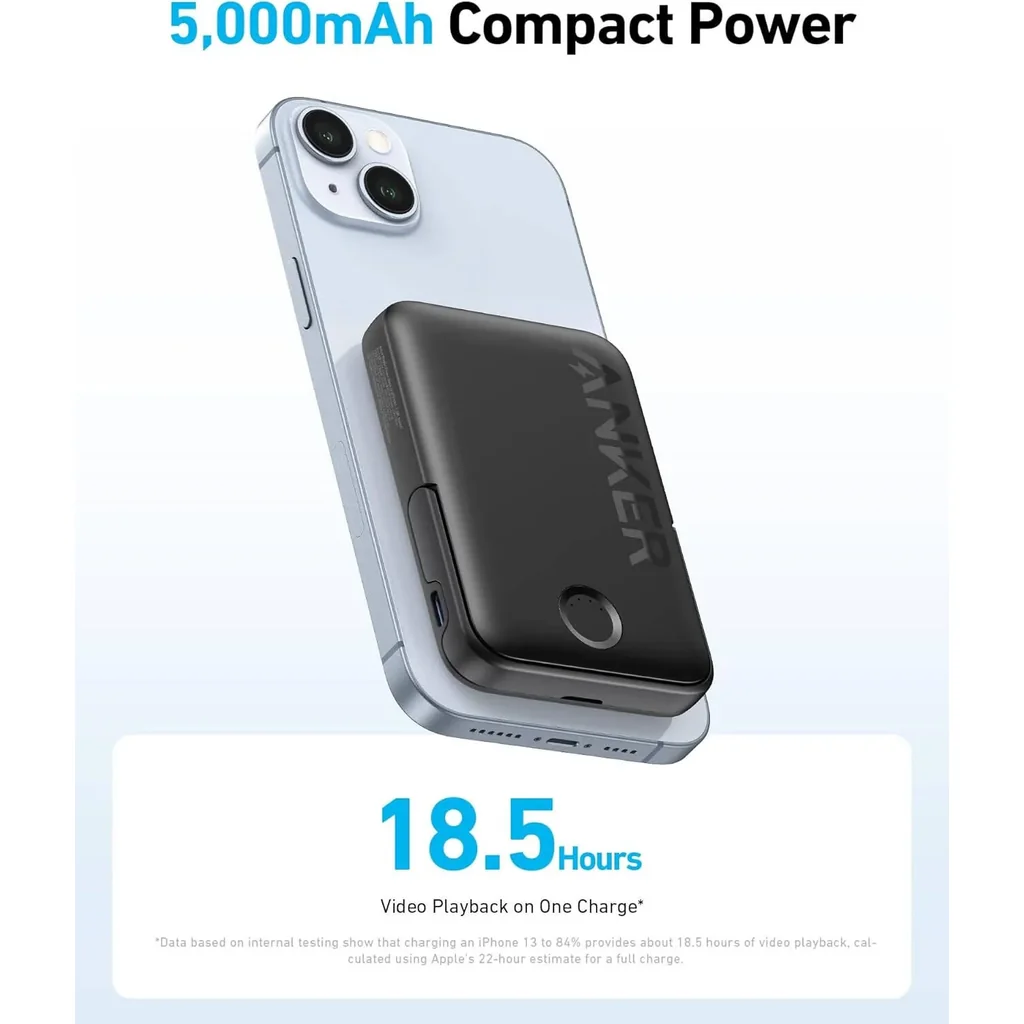 Anker MagGo Wireless Power Bank, 5000mAh Battery Capacity, Built-In Foldable Stand, Up to 10N Strength, Magnetic Technology, Stable Charging with Case On, Black | A1618H11 - Image 3