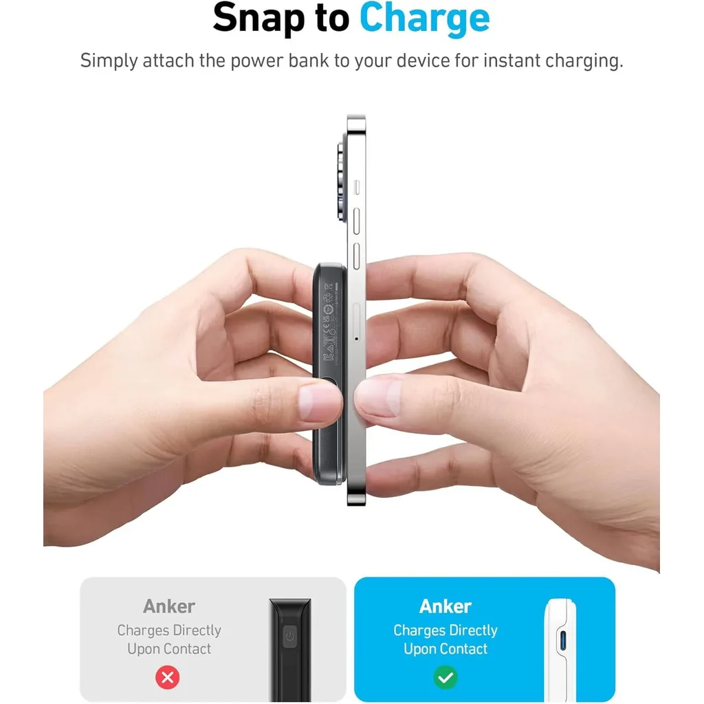 Anker MagGo Wireless Power Bank, 5000mAh Battery Capacity, Built-In Foldable Stand, Up to 10N Strength, Magnetic Technology, Stable Charging with Case On, Black | A1618H11 - Image 5