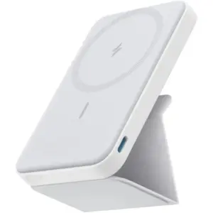 Anker Magnetic Wireless Power Bank With Foldable Stand, MagGo 5000 mAh, 7.5W Magnetic Power Bank with USB-C for iPhone 15/14/13/12, White | A1614H23