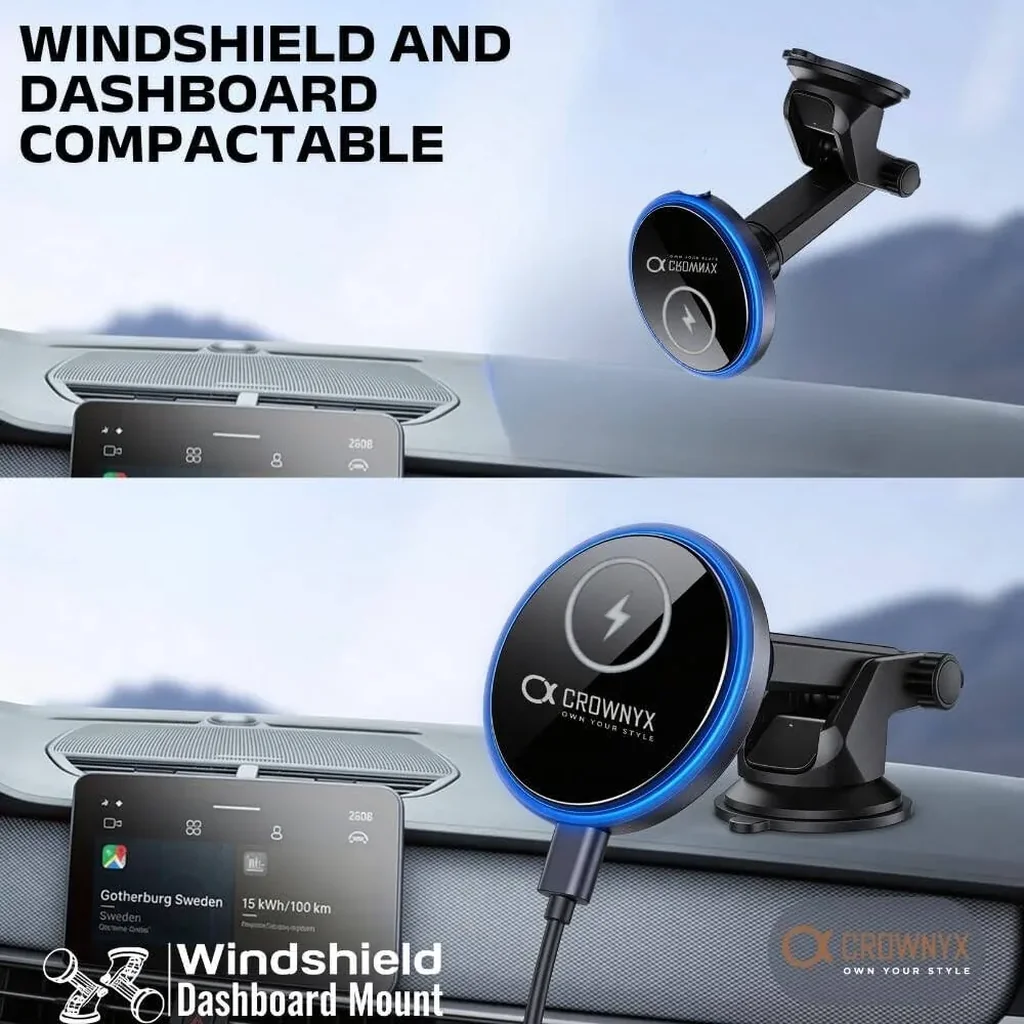 CROWNYX 15W Wireless Car Charger, MagSafe & Android 360° Mount, Black | CAC-200 - Image 5