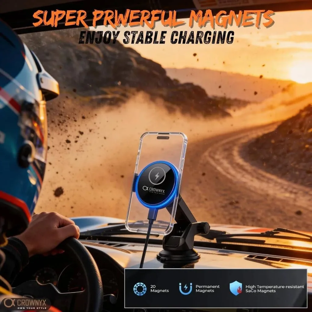 CROWNYX 15W Wireless Car Charger, MagSafe & Android 360° Mount, Black | CAC-200 - Image 7