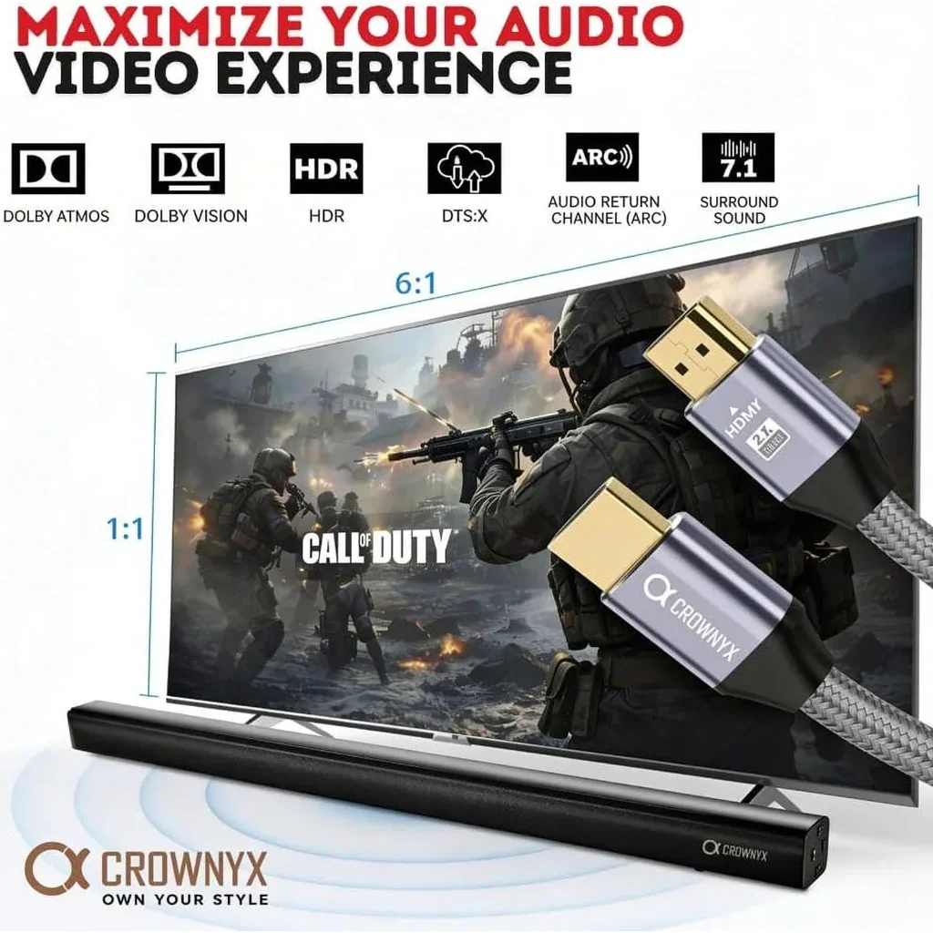 CROWNYX 3M HDMI 2.1 Cable, 8K@60Hz, 4K@120Hz, Black | CHC-308 - Image 4